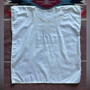 Vintage 70’s Boxy White Cotton Crochet Accent Top